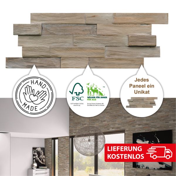 INDO 3D Wandpaneel Echtholz Teak FSC, günstig online kaufen