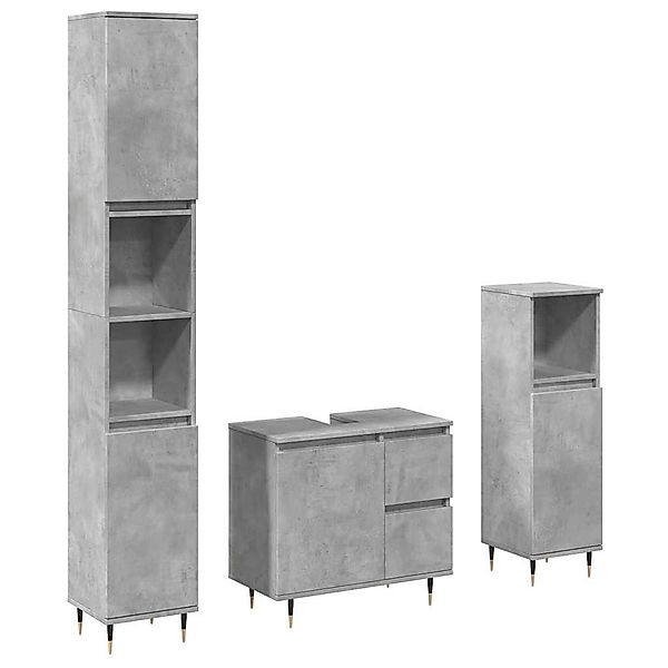 vidaXL Badezimmer-Set 3-tlg. Badmöbel-Set Betongrau Holzwerkstoff, günstig online kaufen