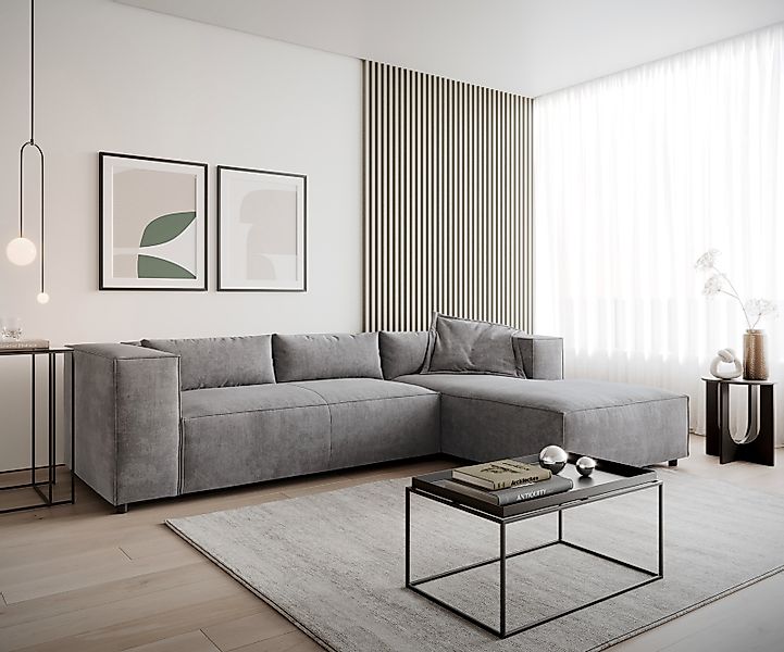 Eckcouch Brom 260x175 cm Mikrofaser Grau Recamiere rechts günstig online kaufen