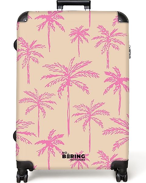 NoBoringSuitcases.com© Hartschalen-Trolley Beige mit rosa Palmen günstig online kaufen
