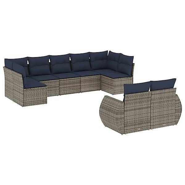 vidaXL 9-Tlg Gartensofa-Set mit Kissen Grau Polyrattan 3221820 günstig online kaufen
