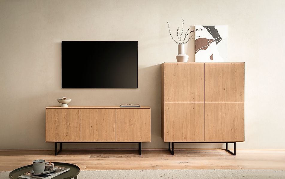 Home affaire Wohnwand »Lund, moderne Anbauwand, Wohnzimmer-Set in Stone Oak günstig online kaufen