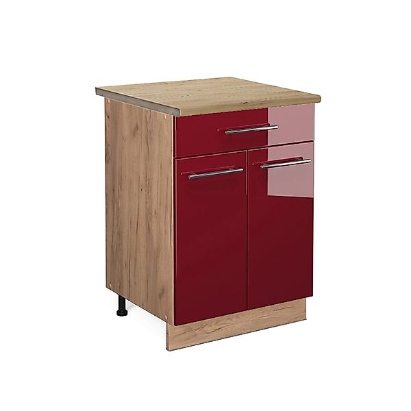 Vicco Küchenunterschrank Fame-Line Bordeaux Hochglanz/Goldkraft Eiche 60 cm günstig online kaufen