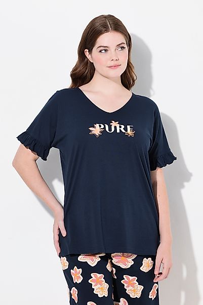 Ulla Popken Pyjama Pyjamashirt Pure V-Ausschnitt günstig online kaufen