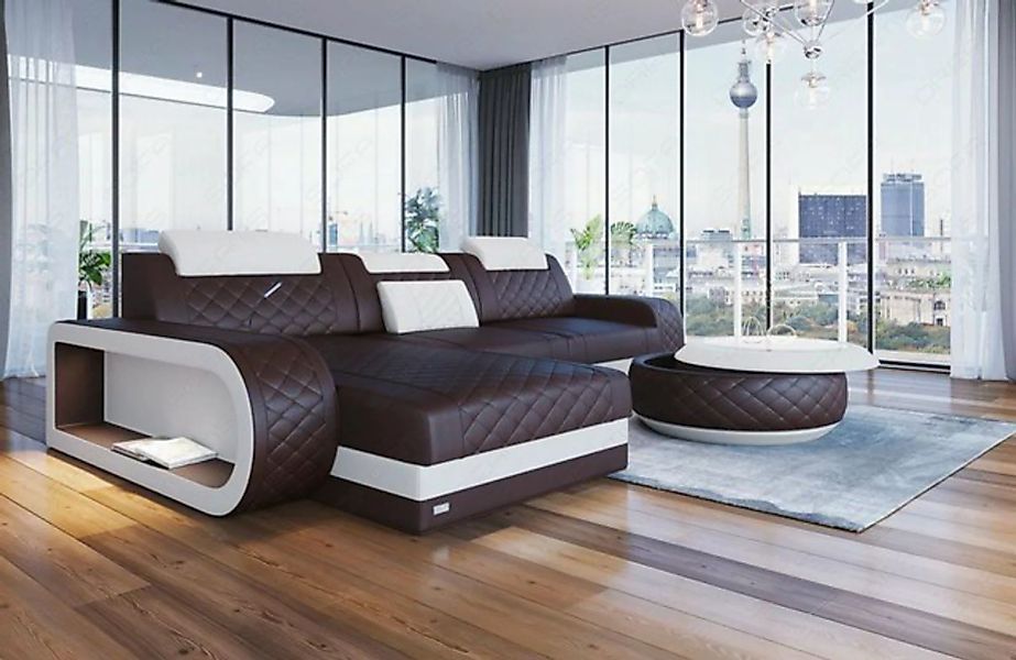 Sofa Dreams Ecksofa Ledersofa Berlin L Form Mini Couch mit LED, Designersof günstig online kaufen