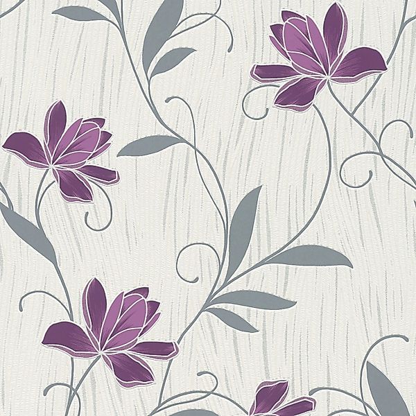 Bricoflor Blumen Papiertapete Weiß Grau Lila Moderne Papier Blumentapete mi günstig online kaufen