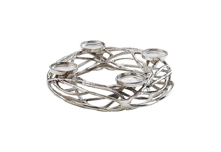 Kobolo Kerzenhalter Adventskranz rund aus Metall 4 Kerzen 40cm (silber) günstig online kaufen