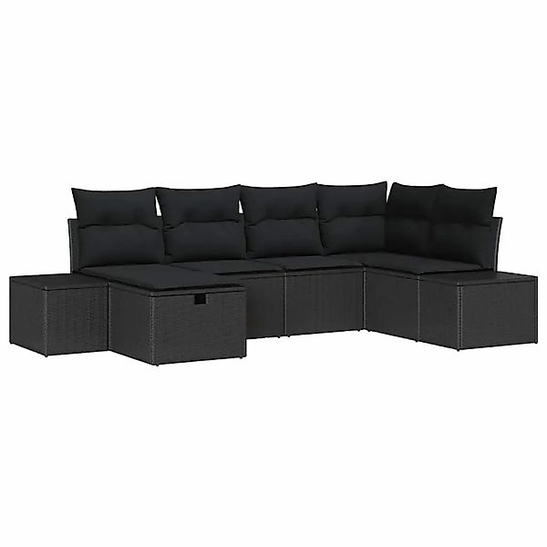 vidaXL 6-Teiliges Garten-Sofa-Set mit Kissen Schwarzes Poly Rattan 3359382 günstig online kaufen