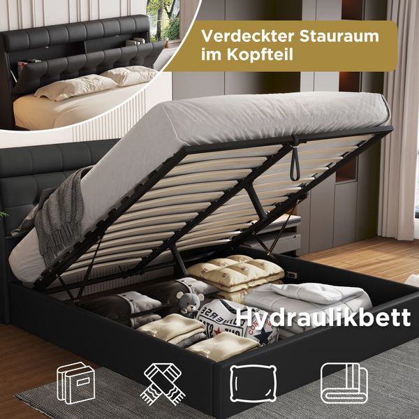 HAUSS SPOLE Polsterbett 140x200, hydraulisches Bett, günstig online kaufen