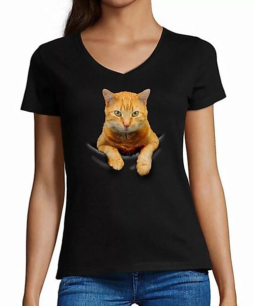 MyDesign24 T-Shirt Damen Katzen Print Shirt bedruckt - Gelbe Katze in der T günstig online kaufen