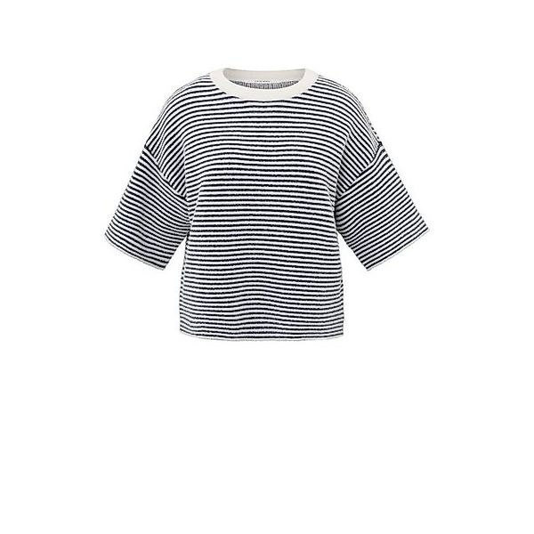 YAYA Rundhalspullover Gestreifter flauschiger Pullover mit kurzen Ärmeln günstig online kaufen