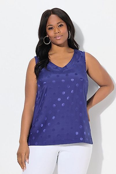 Ulla Popken Spitzenbluse Blusentop Jacquard-Punkte V-Ausschnitt ärmellos günstig online kaufen