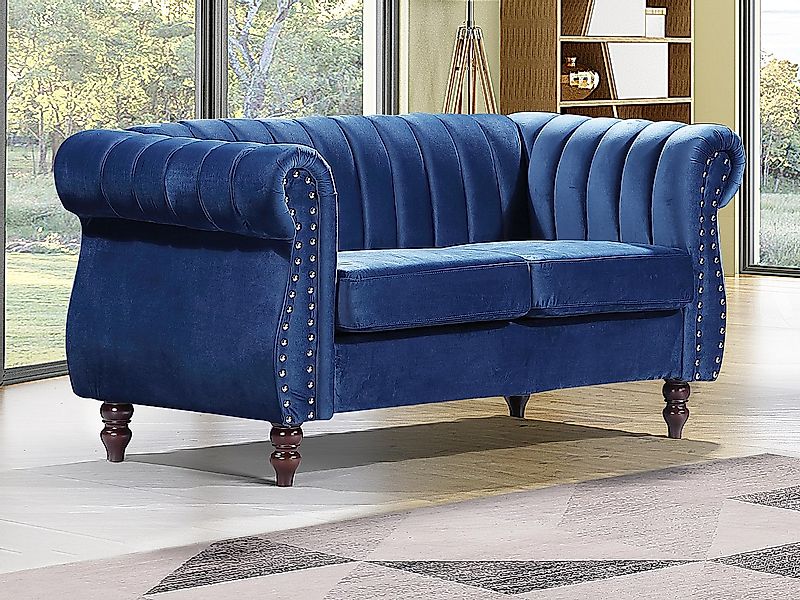 Chesterfield-Sofa - 2-Sitzer - Samt - Königsblau - TRUMBO günstig online kaufen