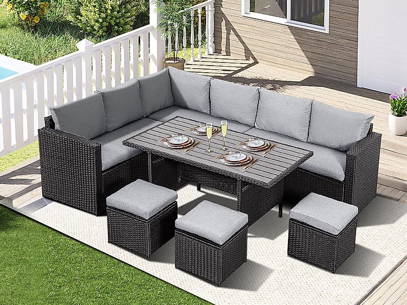 MeXo Gartenlounge-Set Lounge Gartenmöbelset für 8-10 Personen, (Rattan Gart günstig online kaufen