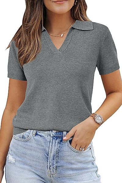 Arach&Cloz Poloshirt Damen Wollmischung Poloshirt Kurzarmpullover Strickpul günstig online kaufen