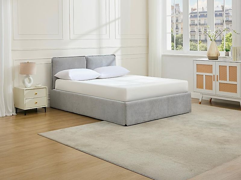 Bett mit Stauraum mit abnehmbarem Bezug – 160 x 200 cm – Stoff – Hellgrau – günstig online kaufen