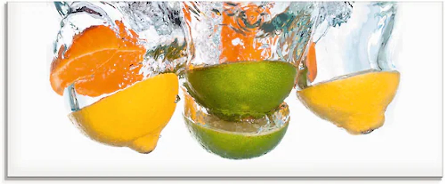 Artland Glasbild »Zitrusfrüchte fallen in klares Wasser« Lebensmittel 1 Stk günstig online kaufen
