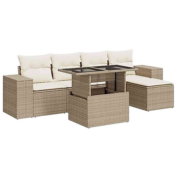 vidaXL 6-Tlg Garten-Sofagarnitur mit Kissen Beige Poly Rattan 3326779 günstig online kaufen