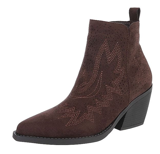 Ital-Design Perforierte Damen Ankle Boots mit bequemem Absatz Westernstiefe günstig online kaufen