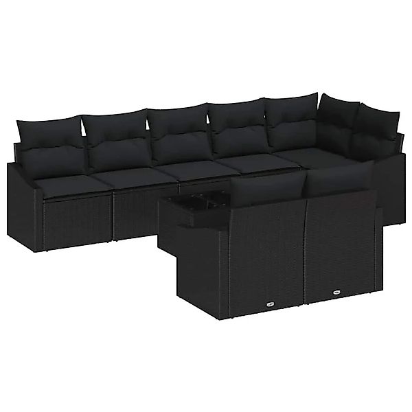 vidaXL Gartensofa-Set mit Kissen 9 Stk Schwarz Poly-Rattan 3355452 günstig online kaufen