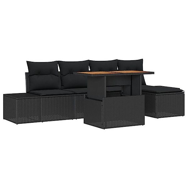 vidaXL Loungesofa 6-tlg. Garten-Essgruppe mit Kissen Schwarz Poly Rattan, 6 günstig online kaufen