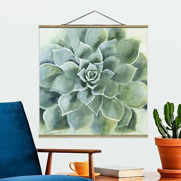 Stoffbild Blumen mit Posterleisten - Quadrat Sukkulente Aquarell Dunkel günstig online kaufen