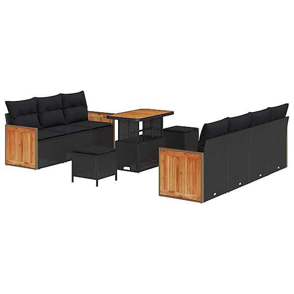 vidaXL Gartensofa-set mit Kissen 13-Tlg Schwarz Poly-Rattan 3365219 günstig online kaufen