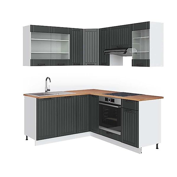 Vicco Fame-Line Eckküche Anthrazit Landhaus/Weiß 160 x 190 cm AP Eiche günstig online kaufen
