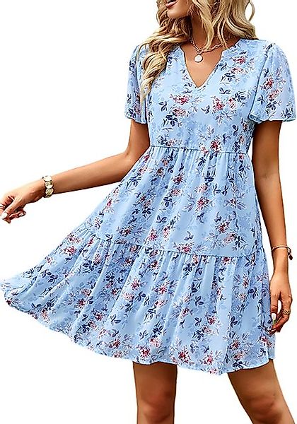 Lovolotti Sommerkleid Kleid Damen LO-KLDE-L01 Kleider Blumenkleid Dress Blu günstig online kaufen