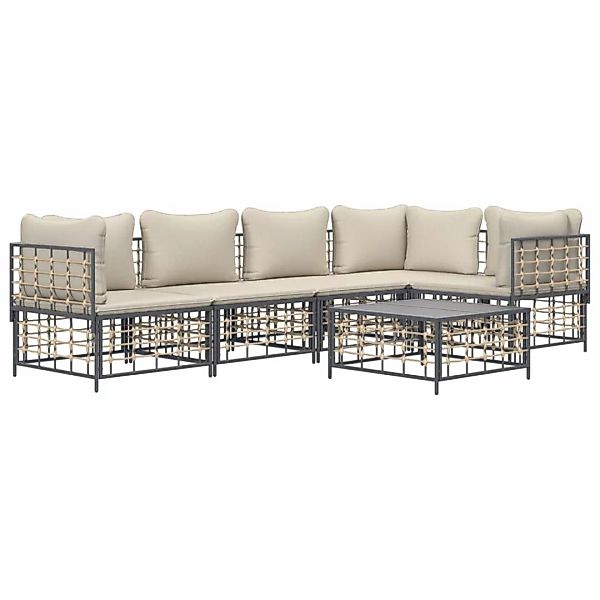 Vidaxl 6-tlg. Garten-lounge-set Mit Kissen Anthrazit Poly Rattan günstig online kaufen