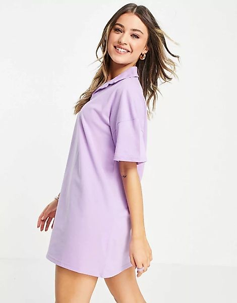 Lola May – Kurzärmliges Polo-Hemdkleid in Lila günstig online kaufen