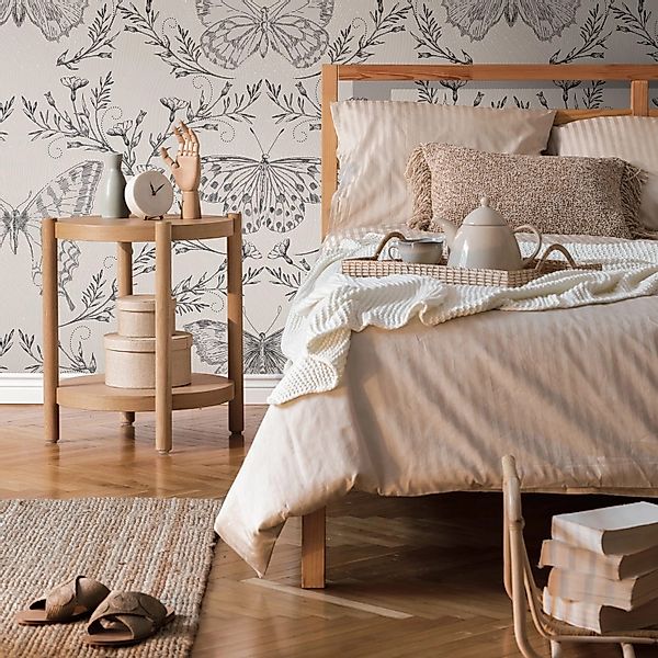 PROFHOME 392001-GU Fototapete Schmetterlinge Grau Beige Schwarz 1,59 m x 2, günstig online kaufen