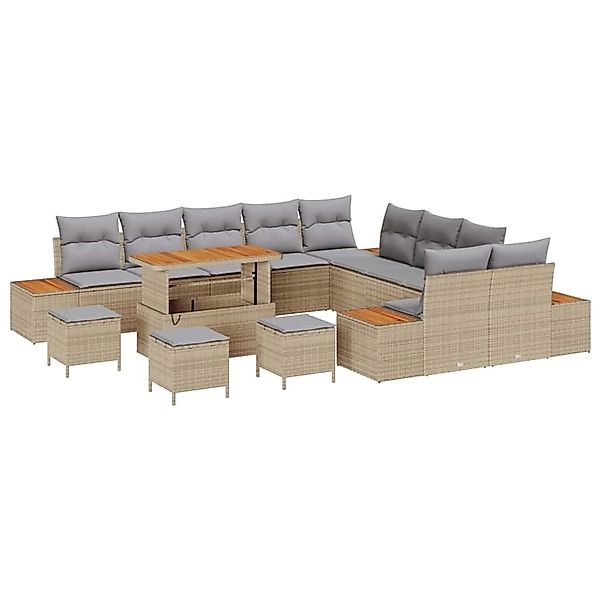 vidaXL Garten-Sofa-Set mit Kissen 14-Tlg Beige Poly Rattan 3362982 günstig online kaufen