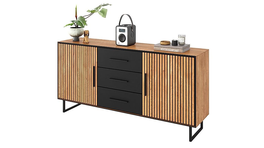 Massivart® Sideboard BELLA 163 cm / Massivholz Eiche geölt / Metallgriffe s günstig online kaufen