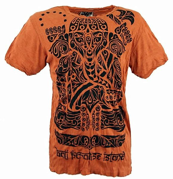 Guru-Shop T-Shirt Sure Herren T-Shirt Tribal Ganesha - rostorange Goa Style günstig online kaufen