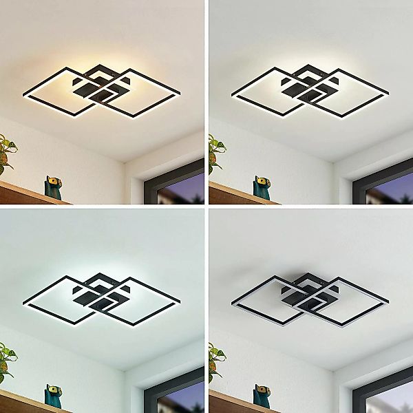Lindby LED-Deckenlampe Fjardo, eckig, schwarz, CCT, Remote günstig online kaufen