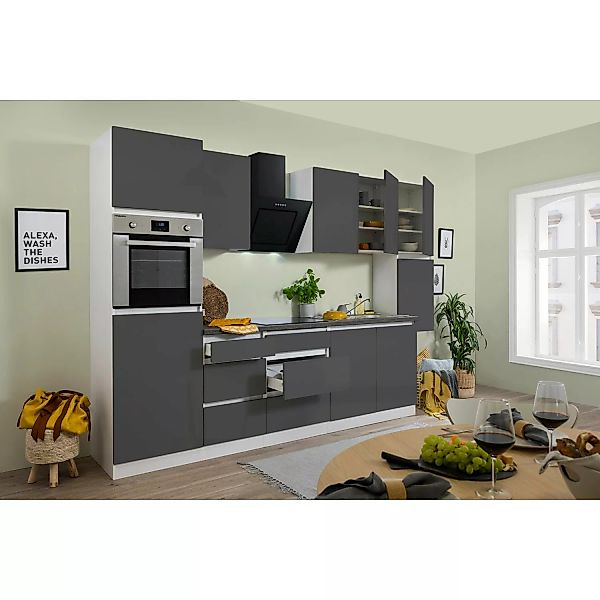 Respekta Küchenzeile GLRP320HWG Grifflos 320 cm Grau Hochglanz-Weiß günstig online kaufen
