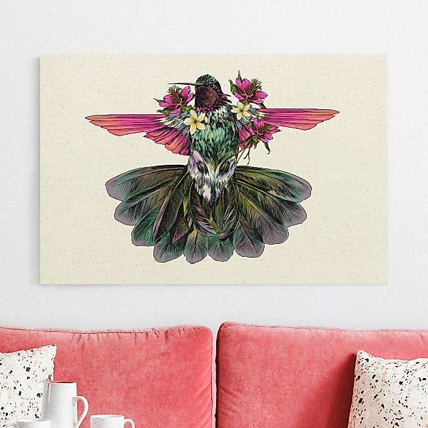 Leinwandbild auf Naturcanvas Illustration floraler Kolibri günstig online kaufen