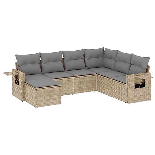vidaXL 7-Tlg Garten-Sofagarnitur mit Kissen Beige Poly Rattan 3252836 günstig online kaufen