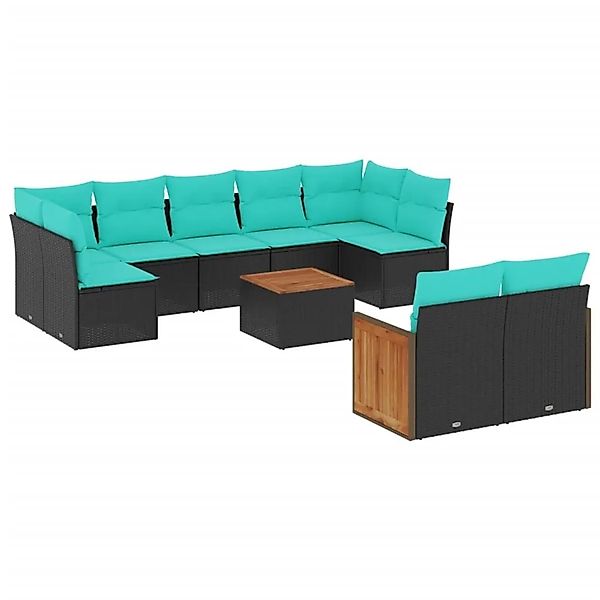 vidaXL 10-Tlg Gartensofa-Set mit Kissen Schwarz Polyrattan 3227975 günstig online kaufen