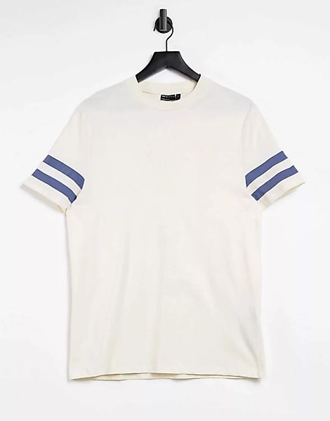 ASOS DESIGN – T-Shirt mit kontrastierenden Ärmelstreifen-Neutral günstig online kaufen