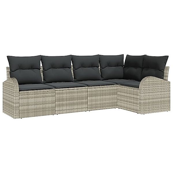 vidaXL Loungesofa 5-teiliges Garten Sofa Set mit Kissen Lichtgrau Poly-Ratt günstig online kaufen