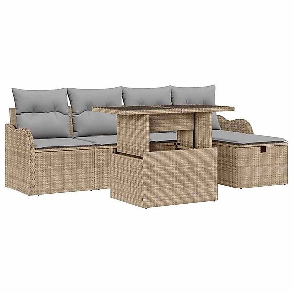 vidaXL Garten-Sofa-Set mit Kissen mit Speicher 6-Tlg Beige Poly Rattan 3359 günstig online kaufen