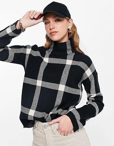 Vero Moda – Pullover in Schwarzweiß kariert mit hohem Ausschnitt, Kombiteil günstig online kaufen
