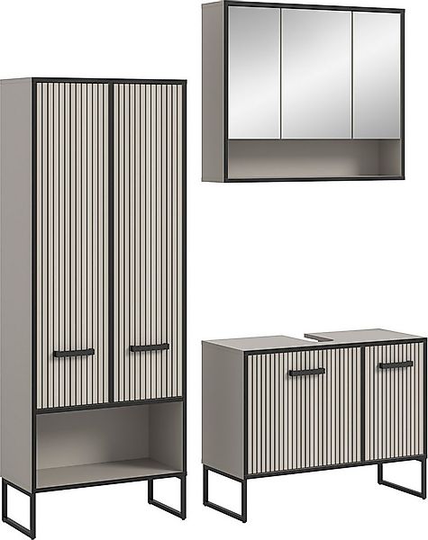 welltime Badmöbel-Set Locri, Breite 154 cm, Rillenoptik, Metallkufen, (3-St günstig online kaufen