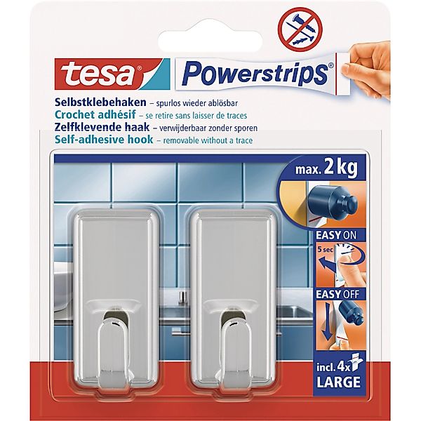 tesa Klebehaken tesa POWERSTRIPS® Klebehaken Large Classic Chrom Inhalt: 2 günstig online kaufen