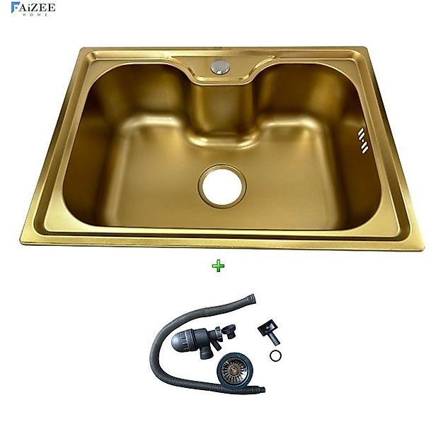 Faizee Möbel Edelstahlspüle Titan 60x42x20cm – rechteckig – inkl. Siphon-Se günstig online kaufen