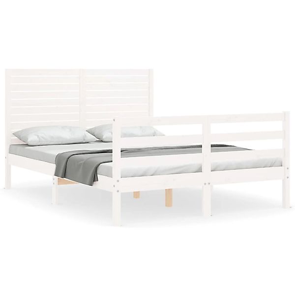 vidaXL Massivholzbett mit Kopfteil Weiß 140x190 cm 3195007 günstig online kaufen