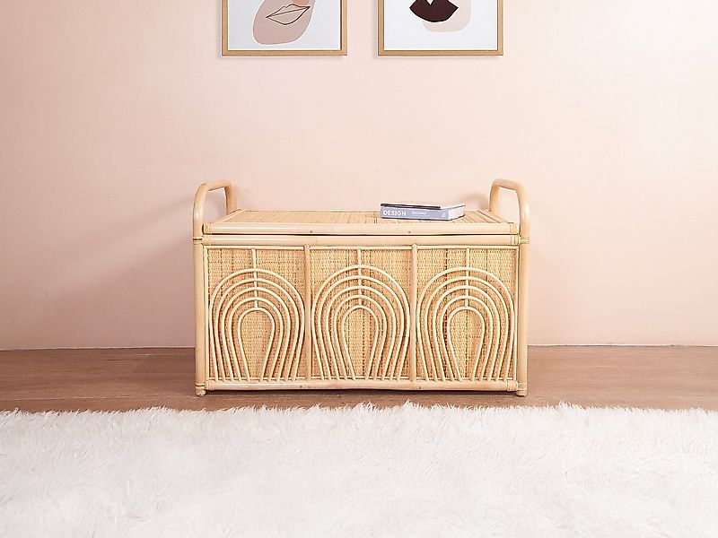 Aufbewahrungstruhe aus geflochtenem Rattan - 91 x 48 x 58 cm - Natur - LUMO günstig online kaufen