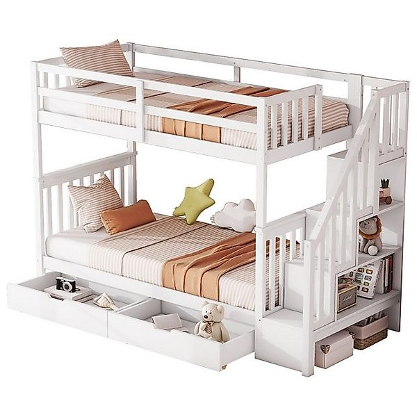 OKWISH Etagenbett Stauraumbett (Treppenregal, ausgestattet mit zwei Schubla günstig online kaufen
